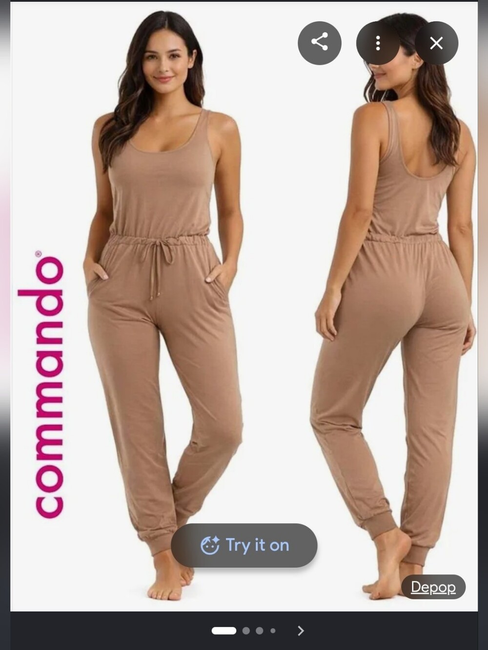 Commando Mushroom Butter TANK Ribbed Racerback Jumpsuit Sz M - Picture 2 of 2